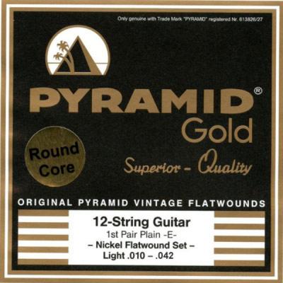 PYRAMID STRINGS EG Gold 12 strings 010-042 chrome nickel flatwounds on round core フラットワウンド 12弦用エレキギター弦×6セット