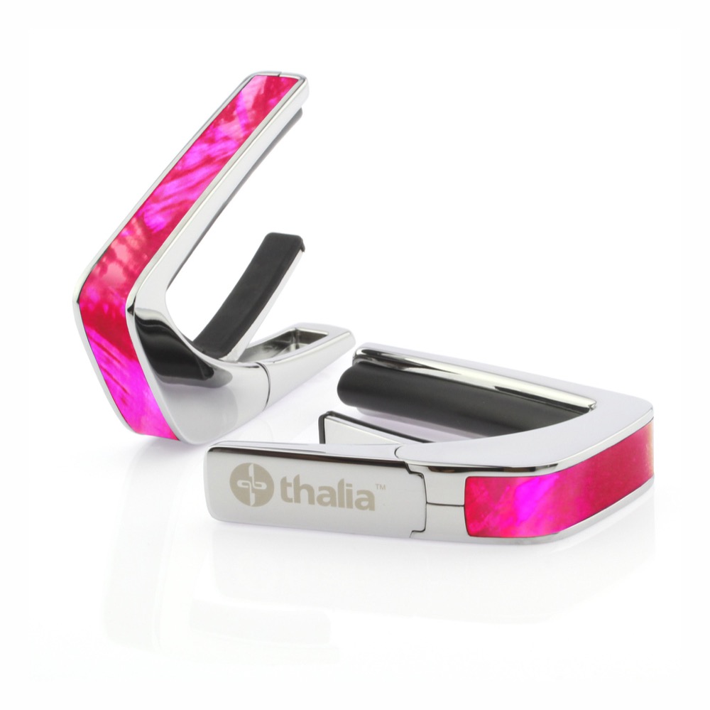 Thalia Capo 200 in Chrome Finish with Pink Angel Wing Inlay カポタスト
