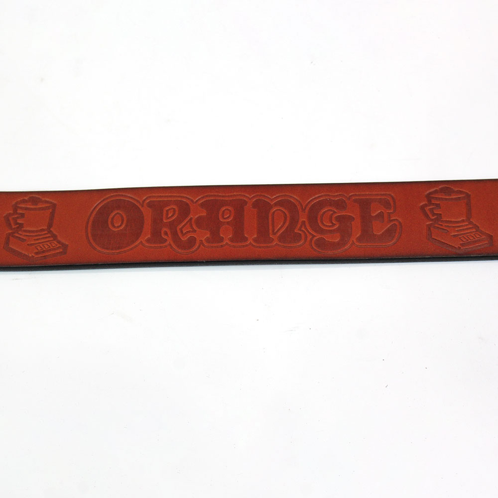 ORANGE MER004 Embossed Genuine Leather Belt BR ロゴ入り レザーベルト ブラウン ロゴ部