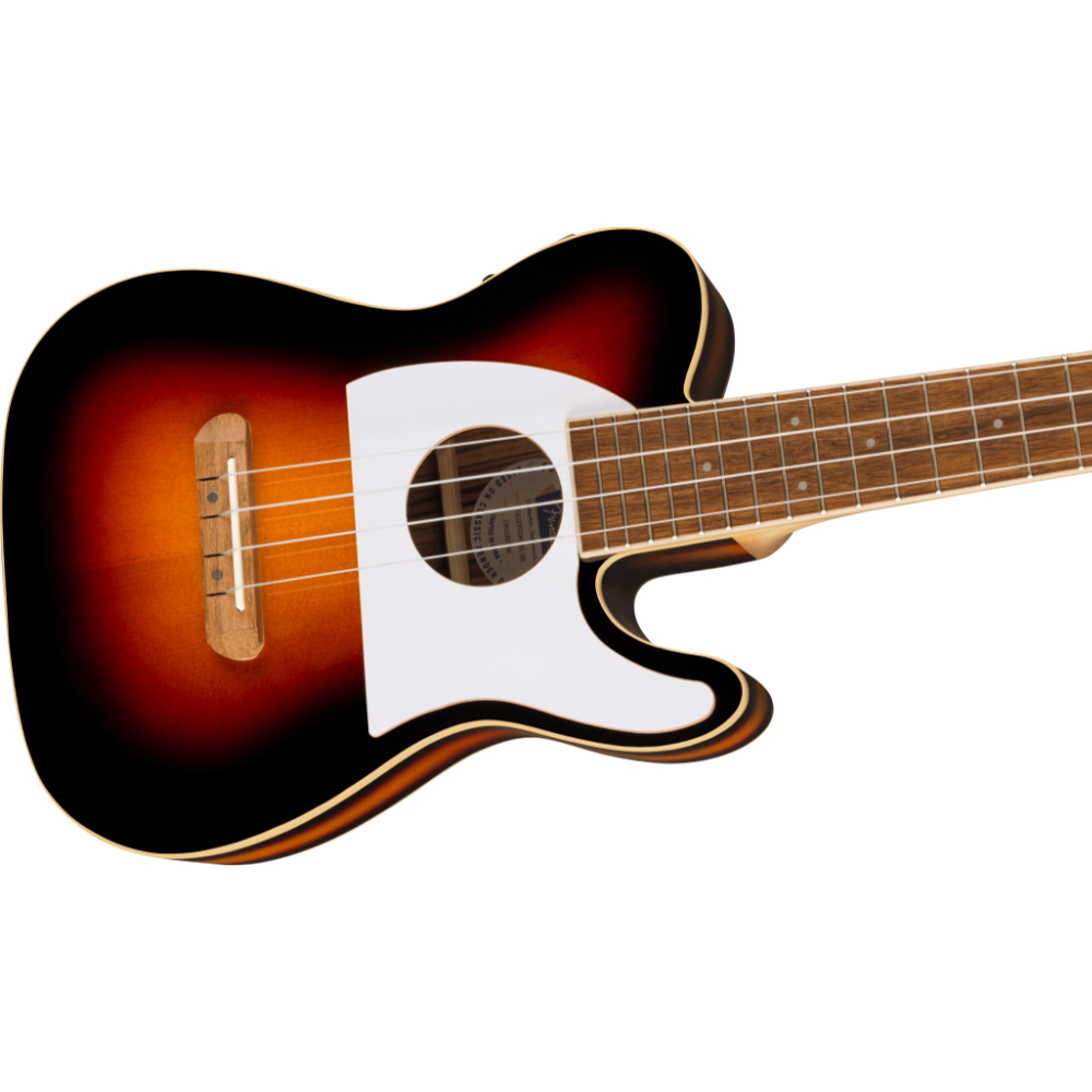Fender フェンダー Fullerton Tele Uke Walnut Fingerboard White Pickguard 2-Color Sunburst コンサートサイズ エレクトリックウクレレ ボディトップ画像