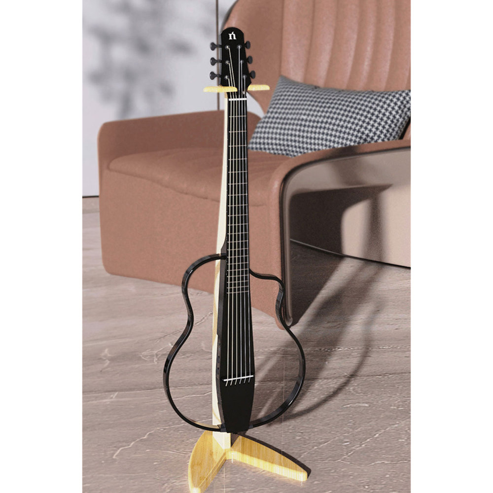 NATASHA ナターシャ NBSG Steel Black スチール弦モデル 竹製 スマートギター スタンドに立てた状態
