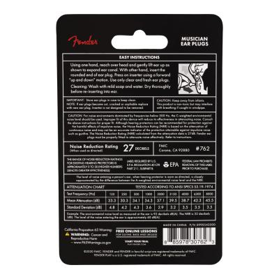 Fender Musician Series Ear Plugs Black イヤープラグ 耳栓 パッケージ裏画像