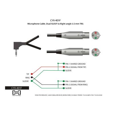 Hosa CYX-402F 60cm L型ステレオミニオス-XLRキャノンメスx2 マイクケーブル 配線図 画像