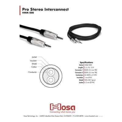 Hosa HMM-005 1.5m ステレオミニオス-ステレオミニオス オーディオケーブル ケーブル構造詳細画像