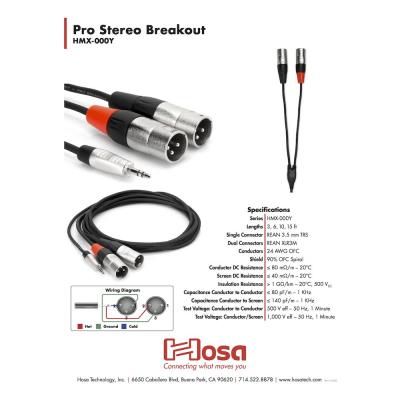 Hosa HMX-006Y 1.8m ステレオミニオス-XLRキャノンオスx2 オーディオケーブル ケーブル構造詳細画像