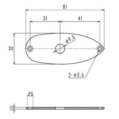 Montreux Flat Jackplate for Strat Chrome No.9510 ジャックプレート サイズ図画像