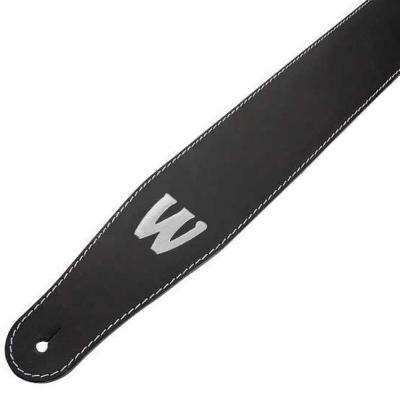 WARWICK Teambuilt Genuine Leather Bass Strap Black Silver Embossing ベースストラップ ストラップ穴部画像