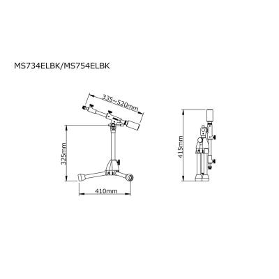 TAMA MS734ELBK Extra Low Telescoping Boom Stand マイクスタンド 寸法図