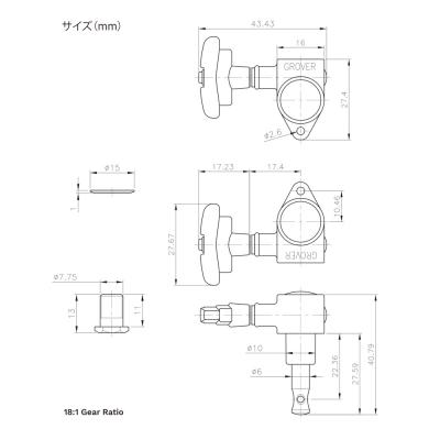 GROVER 109-18C ギターペグ サイズ画像