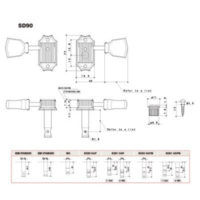 GOTOH SD90-05M-L3R3-Nickel ギター用ペグ 寸法図