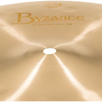 MEINL マイネル B13JTH 13” Byzance Jazz Hihats THIN ハイハット トップ＆ボトム カップからロゴ部分アップ