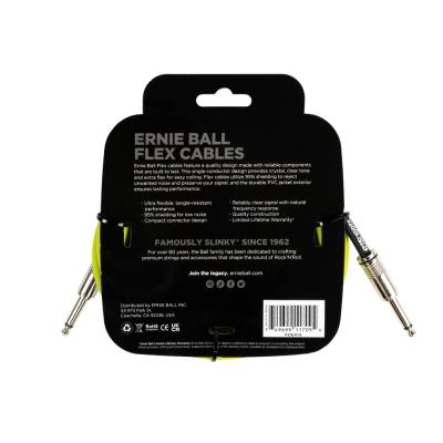 ERNIE BALL アニーボール EB 6414 FLEX CABLE 10’ SS  GR 10フィート（約3メートル） 両側ストレートプラグ グリーン ギターケーブル パッケージ裏