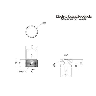 ESP イーエスピー Custom Lab Metal Knob Low Profile Modern EVK-2LO Gold メタルノブ 寸法図