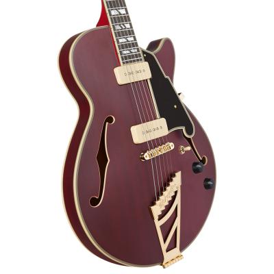 D’Angelico ディアンジェリコ Deluxe SS P-90 Satin Trans Winey セミアコ エレキギター 本体画像