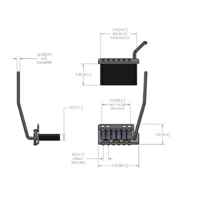 Super-Vee スーパーヴィー BladeRunner 6-Screw GD BR-6-RH-GD トレモロブリッジ ギターパーツ 寸法図