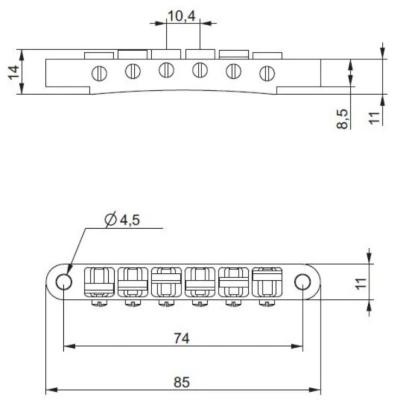 ABM エービーエム ABM2500C ABR-1タイプブリッジ クローム インチ規格 ギターパーツ サイズ表