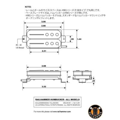 Railhammer Pickups レールハンマーピックアップス Nuevo 90 Black Set ブリッジ ネックセット エレキギター ピックアップ サイズ表