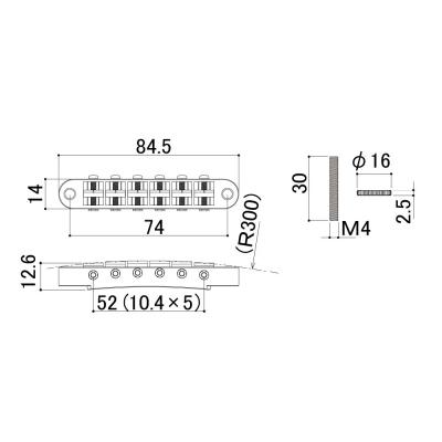 SCUD スカッド GE103BC-BS ギター用ブリッジ クローム サイズ図画像