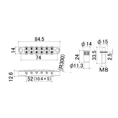 SCUD スカッド GE103BTG-BS ギター用ブリッジ ゴールド サイズ図画像