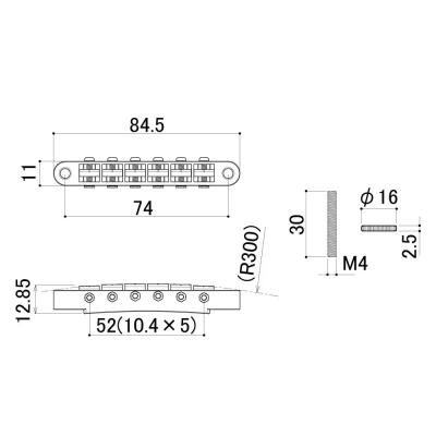 SCUD スカッド GE104BAN-BS300 ギター用ブリッジ ニッケル レリック仕様 サイズ図画像