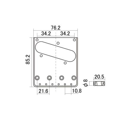 SCUD スカッド HK-24ACS/BS テレキャスタータイプ用ブリッジ クローム レリック仕様 サイズ図画像