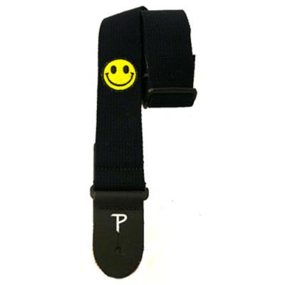 Perri’s ペリーズ CWSEMB-7100 2インチ SMILEY FACE 刺繍 コットン Black ギターストラップ 刺繍全体