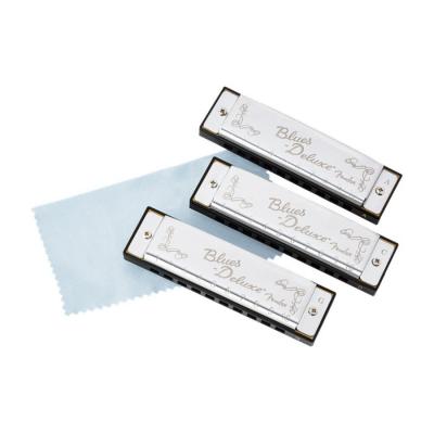 Fender フェンダー Blues Deluxe Harmonica Pack of 3 with Case 10穴ハーモニカ ブルースハープ 全体像