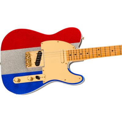 Fender フェンダー Limited Edition Buck Owens Telecaster MN Red Silver and Blue Sparkle エレキギター テレキャスター ボディ斜めアングル画像