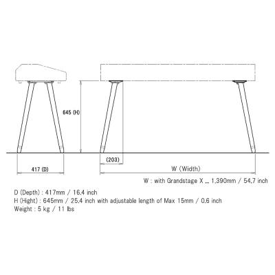 SEQUENZ グランステージ専用スタンド ST-WGS シーケンツ キーボードスタンド ピアノスタンド 寸法図