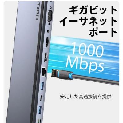 VENTION ベンション TH-8191 12-in-1 USB-C ドッキングステーション 安定した高速接続を提供するギガビットイーサネットポート