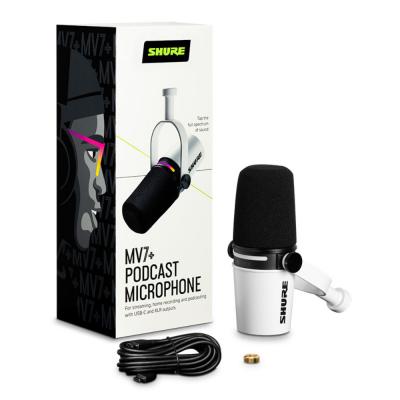 SHURE シュアー MV7+-W-J ポッドキャストマイクロホン ダイナミックマイク リバーブ内蔵 XLR出力 USB-C出力 両対応 シュア マイク パッケージ画像