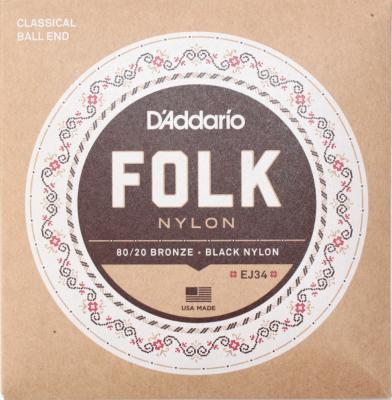 D'Addario FOLK NYLON EJ34 ボールエンド付きクラシックギター弦