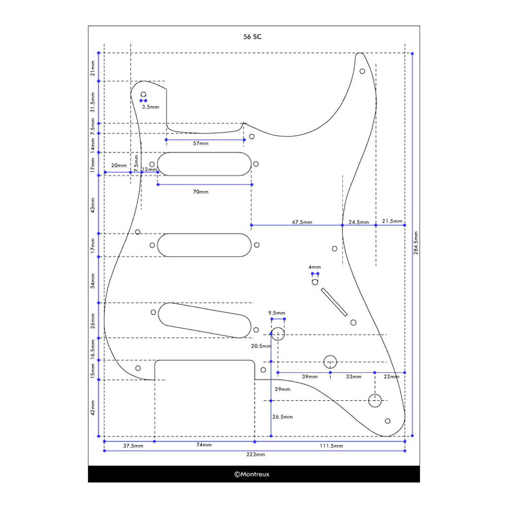 Montreux 56 SC pickguard relic Retrovibe Parts No.204 ピックガード 寸法図