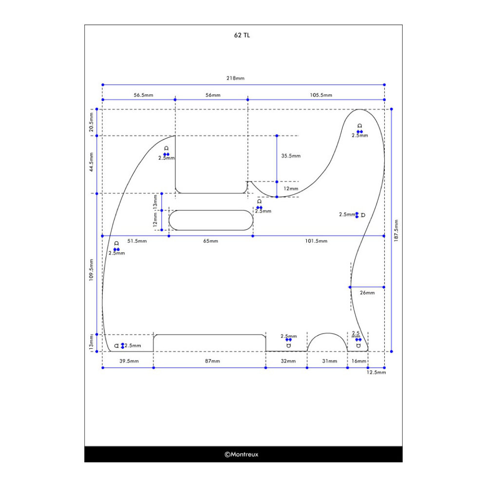 Montreux 62 TL pickguard Aged White relic Retrovibe Parts No.1301 ピックガード 寸法図