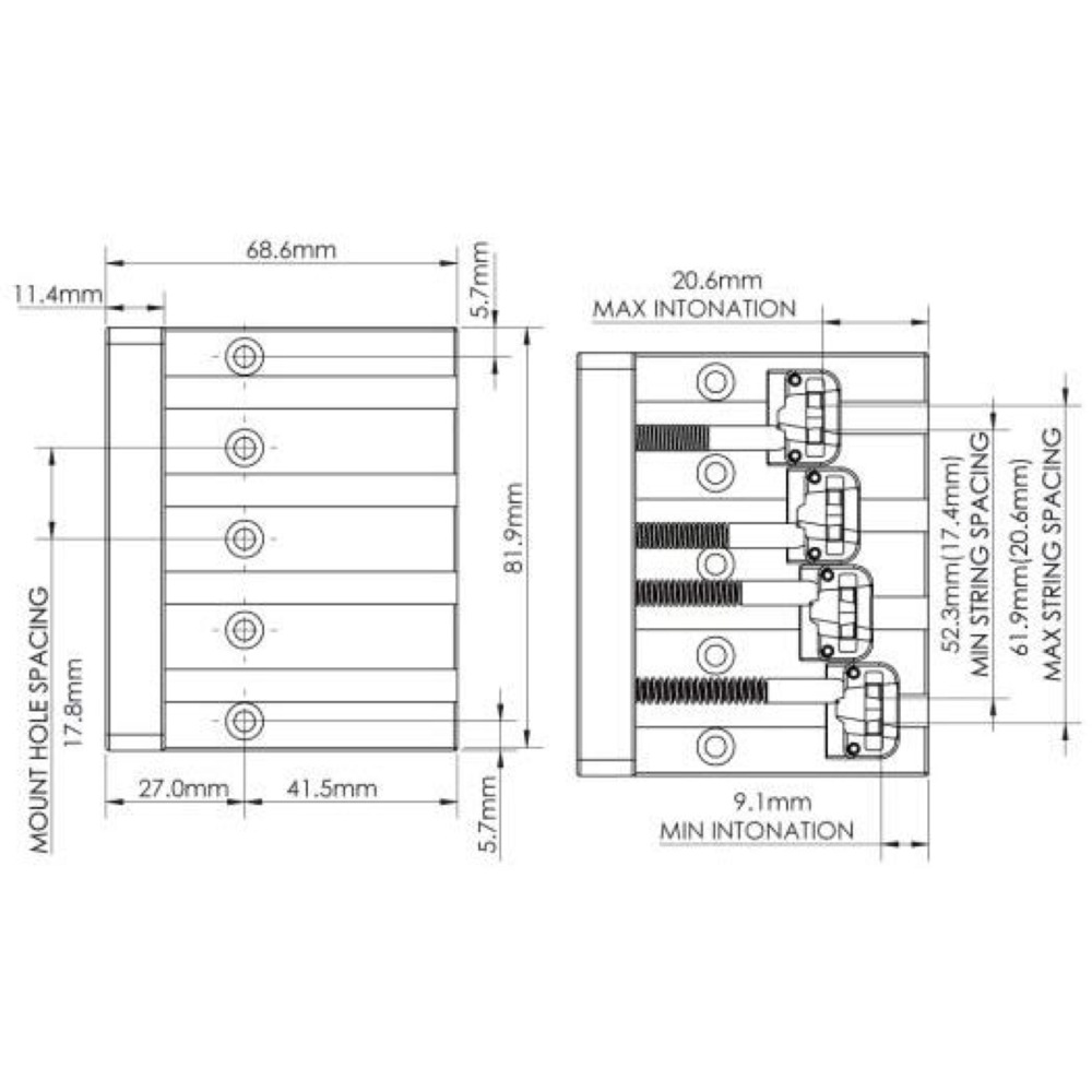 HIPSHOT 4 String KickAss Bass Bridge Gold ゴールド ベースブリッジ サイズ計測