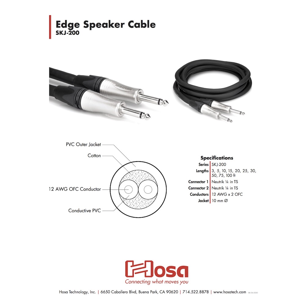 Hosa SKJ-230 9.1m モノラルフォンオス-モノラルフォンオス スピーカーケーブル ケーブル構造詳細画像