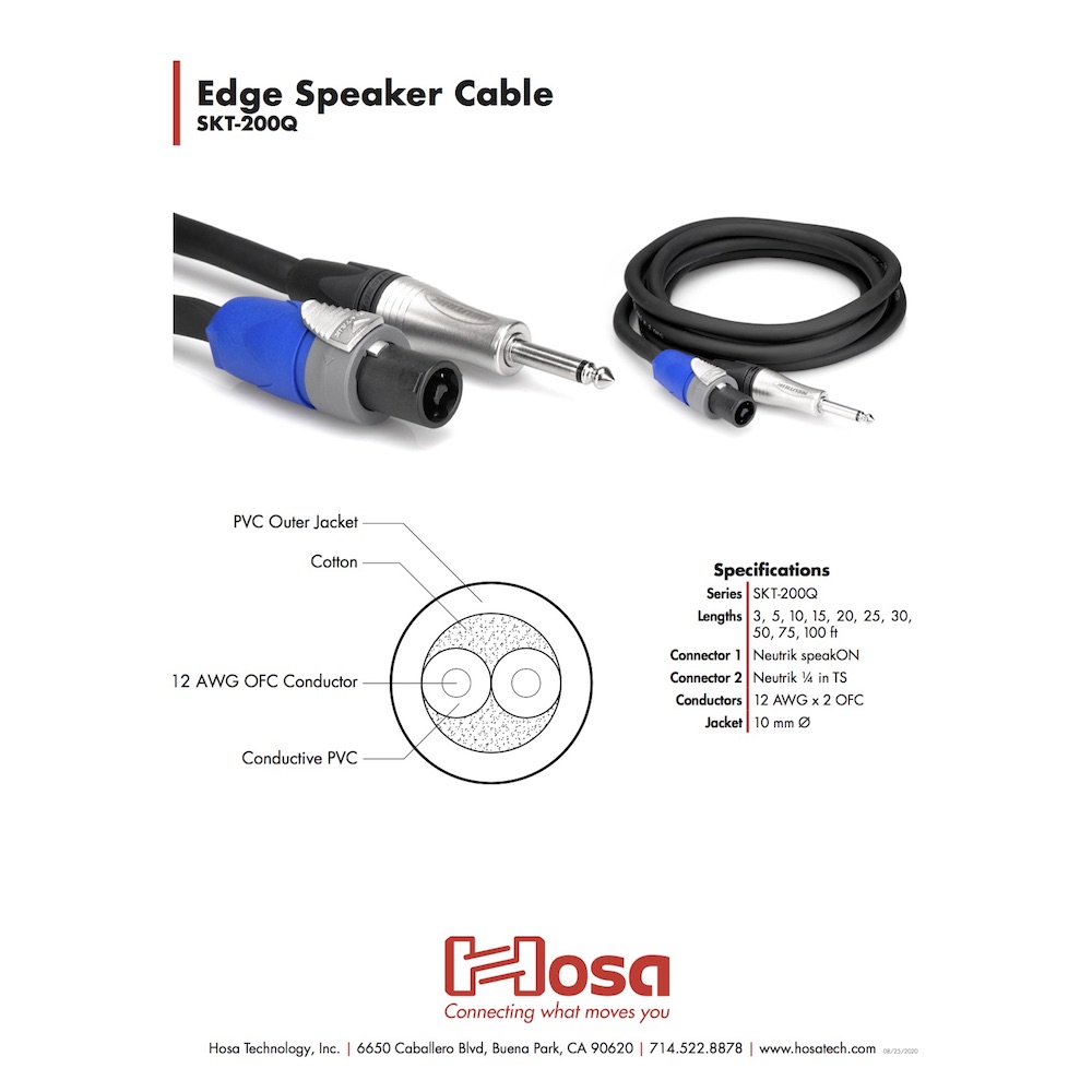 Hosa SKT-203Q 91cm スピコン-モノラルフォンオス スピーカーケーブル(ホサ ノイトリック製コネクタ採用 エッジシリーズ) |  chuya-online.com 全国どこでも送料無料の楽器店