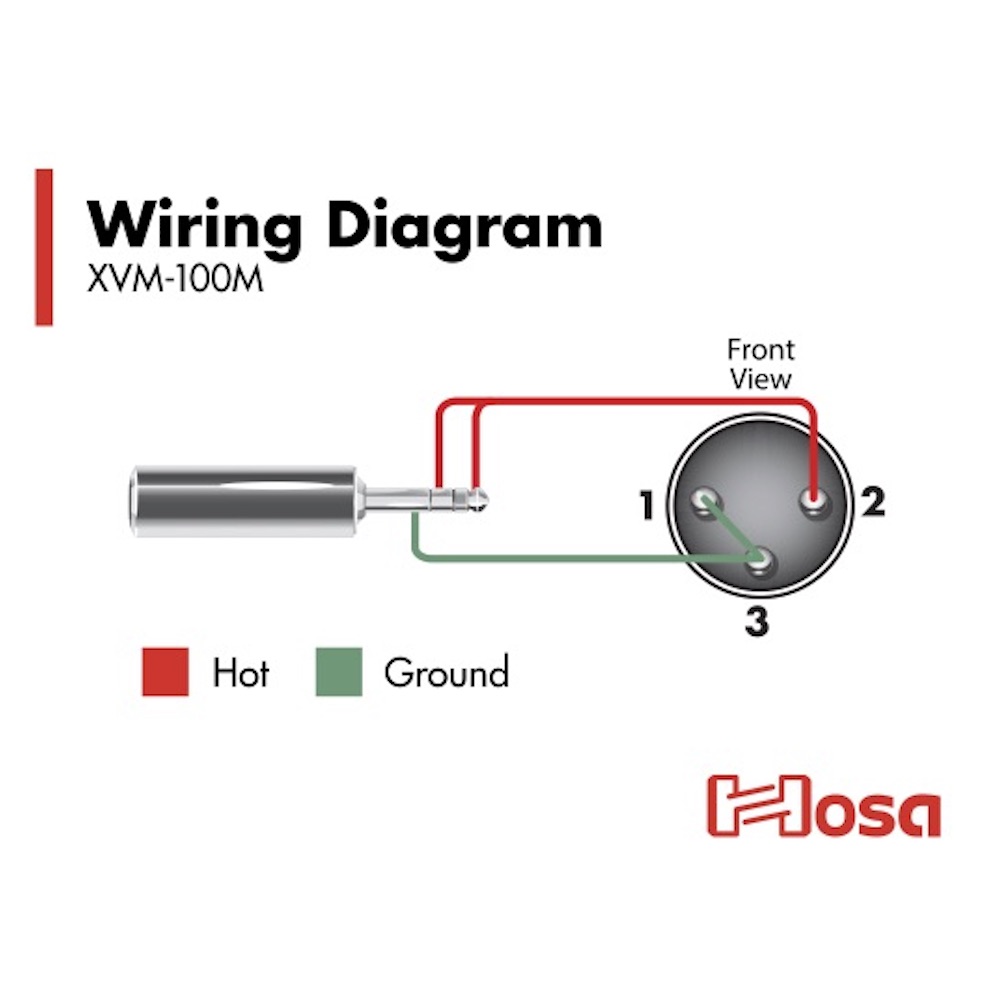Hosa XVM-101M 30cm L型ステレオミニオス-XLRキャノンオス マイクケーブル 配線図画像