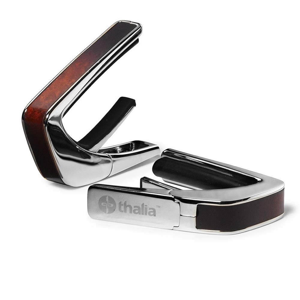 Thalia Capo 200 in Chrome Finish with Tobaccoburst Birdseye Maple Inlay カポタスト