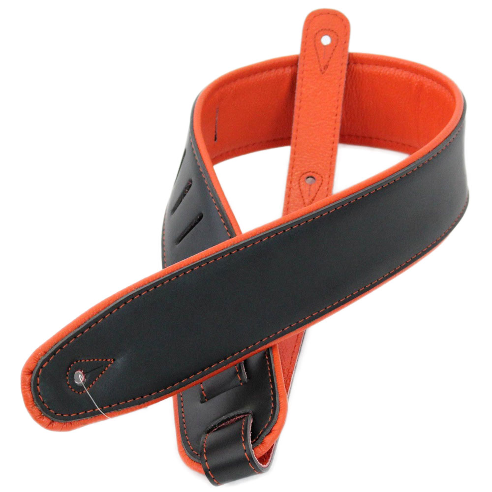 RENEGADE Super Deluxe Rolled Edge Leather Neoprene Black Orange ギターストラップ