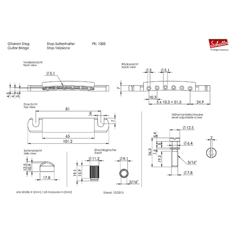 SCHALLER Stop Tailpiece BC ギター用 テールピース(シャーラー ギター用テールピース ブラッククローム) |  web総合楽器店 chuya-online.com