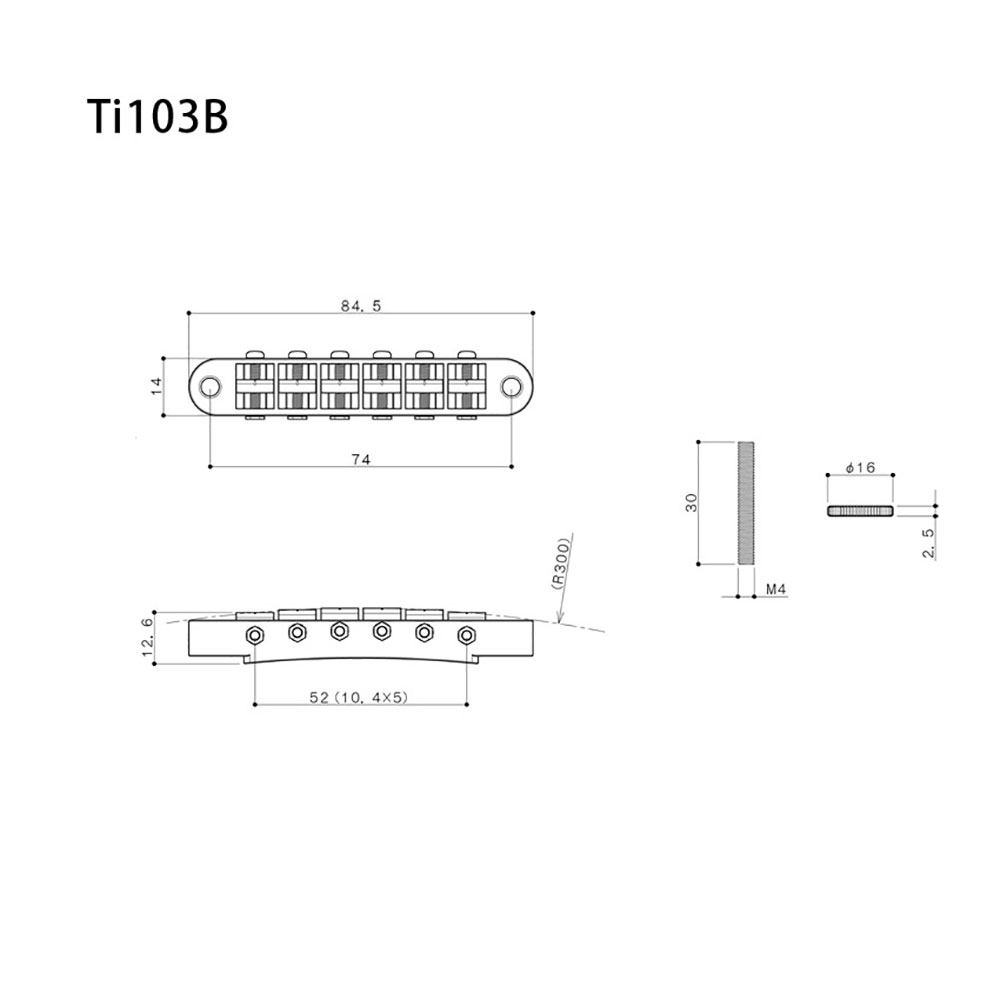 GOTOH Ti103B-N ギター用ブリッジ ニッケル 寸法
