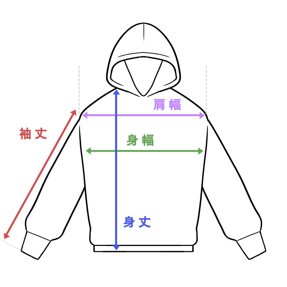 One Control Switching is Easy パーカー デニムカラー XLサイズ 寸法ガイド画像