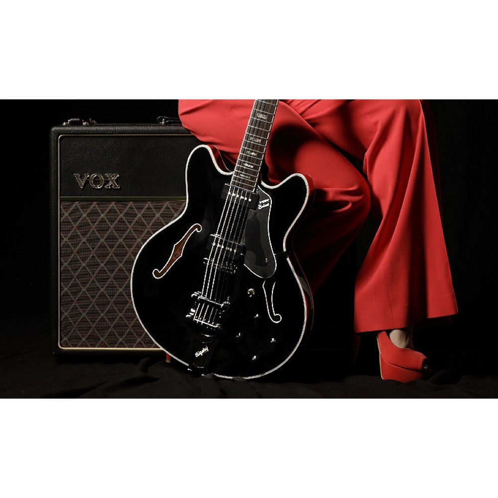 VOX Bobcat BC-V90B BK with Bigsby ソープバータイプPU2基搭載 ビグスビーブリッジ セミアコースティックギター ボディトップアップ画像