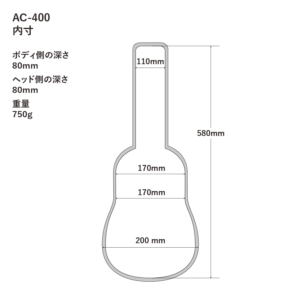 A.A.A. by HOSCO AC-400NV ソプラノウクレレケース 寸法図