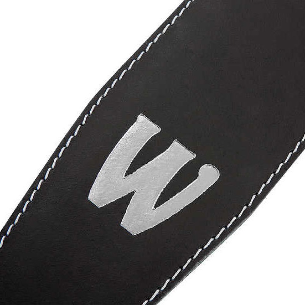 WARWICK Teambuilt Genuine Leather Bass Strap Black Silver Embossing ベースストラップ ロゴ拡大画像