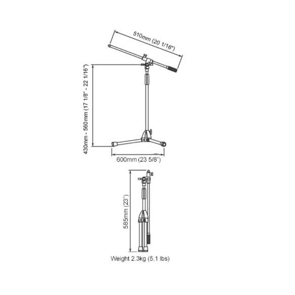 TAMA MS205STBK Short Boom Stands マイクスタンド 寸法図