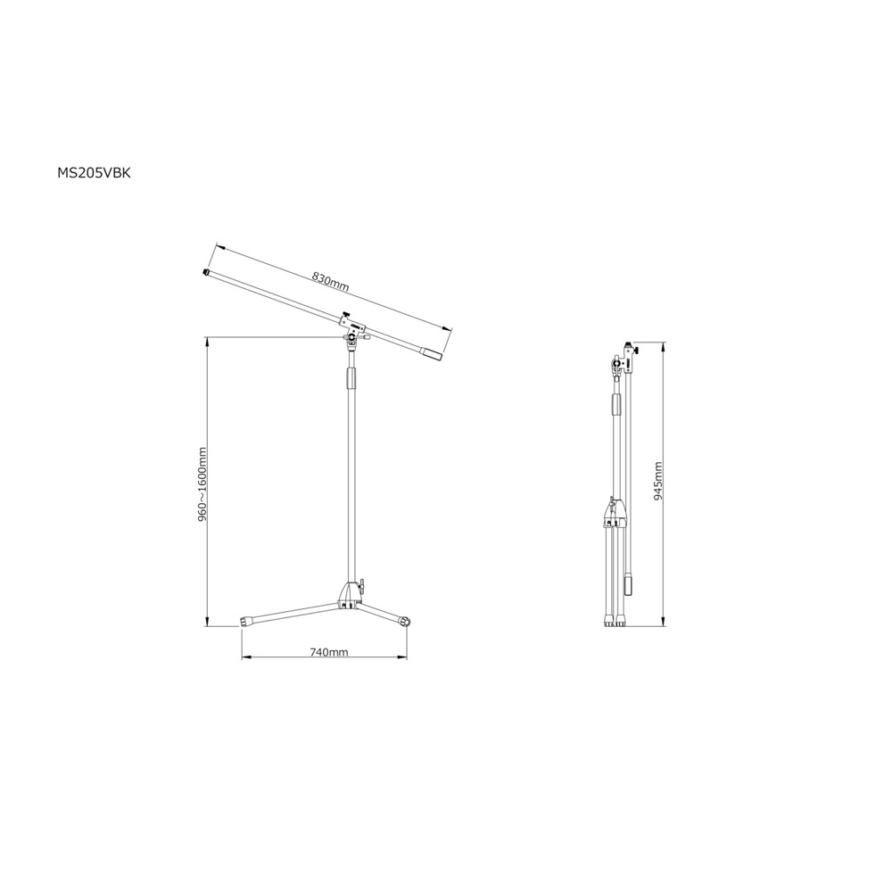 TAMA MS205VBK Boom Stand ブームマイクスタンド 寸法図