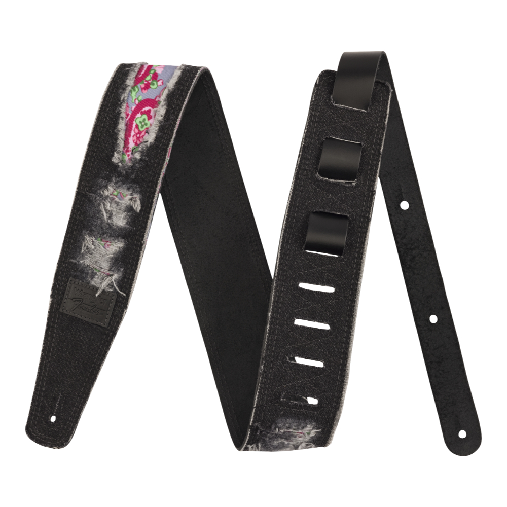 FENDER FENDER x WRANGLER フェンダー ラングラー Ripped Denim Strap， Black ギターストラップ