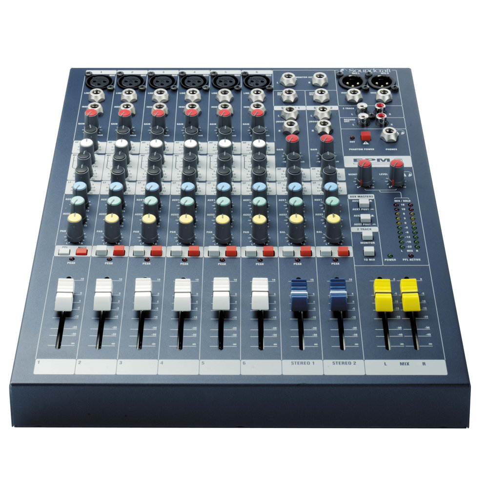 Soundcraft サウンドクラフト EPM6 コンパクトミキサー 正面からフェーダー部